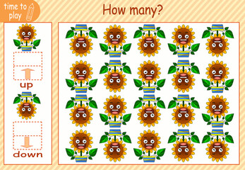 children's educational game, tasks. count how many elements will be placed on the right and how many on the left. flower in a pot