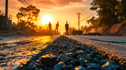 Road construction supervision team Civil engineers work at road construction sites to supervise new road construction
