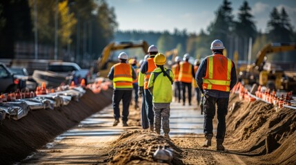Road construction supervision team Civil engineers work at road construction sites to supervise new road construction