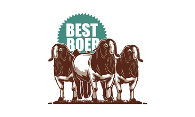 BIG AND HEALTHY GOAT LOGO, silhouette of great ram standing vector illustrations