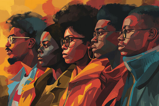An illustration celebrating Black History Month, showcasing strength and unity in the African American community.