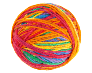 Ball of yarn for knitting. Handmade hobby knitting. Colorful round ball of yarn for knitting, sewing. Acrylic, wool or cotton thread. Handcraft, art and craft professional tools. Isolated background