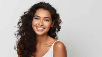 closeup photo portrait of a beautiful young woman smiling - Powered by Adobe