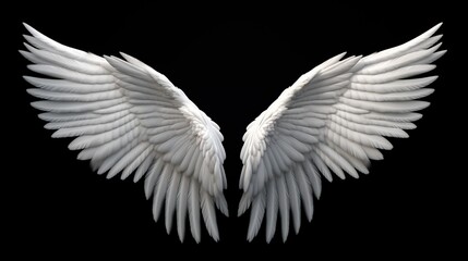Angel Wings on Black Background. Guardian, Divine, Ethereal
