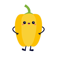 Pepper paprika icon. Cute cartoon vegetable. Kawaii character with smiling face, eyes, hands, legs. Kids education. Vegetables collection. Food sign symbol. Flat design. White background. Isolated.