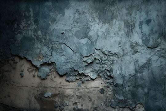 stressed crumbled broken design background grunge dark close surface concrete rough cracked texture wall old blue gray