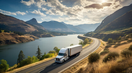 Industrial grade diesel semi truck transporting - obrazy, fototapety, plakaty