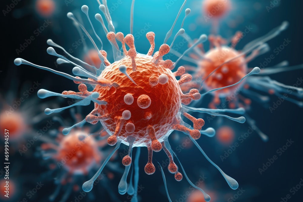 Poster medical 3d rendering of antibody. generative ai.