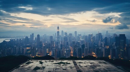 A city skyline from a high point of view. Generative AI.