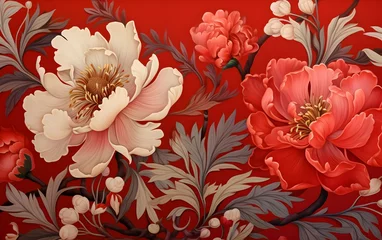 Badezimmer Foto Rückwand Oriental Floral Elegance: Traditional Red Flower Pattern © JD