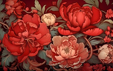 Oriental Floral Elegance: Traditional Red Flower Pattern
