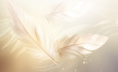 Serene and spiritual illustration with a close-up view of white feathers against a soft background.