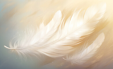 Fototapeta na wymiar Serene and spiritual illustration with a close-up view of white feathers against a soft background.