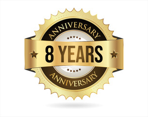 Anniversary golden label with ribbon vector illustration