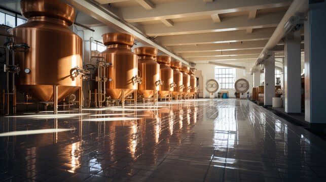 Sake brewery interior. Generative AI.