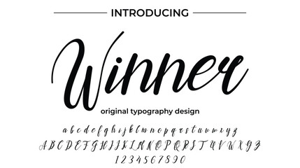 Winner. Handdrawn calligraphic vector font for hand drawn messages. Beautiful font calligraphy. - obrazy, fototapety, plakaty