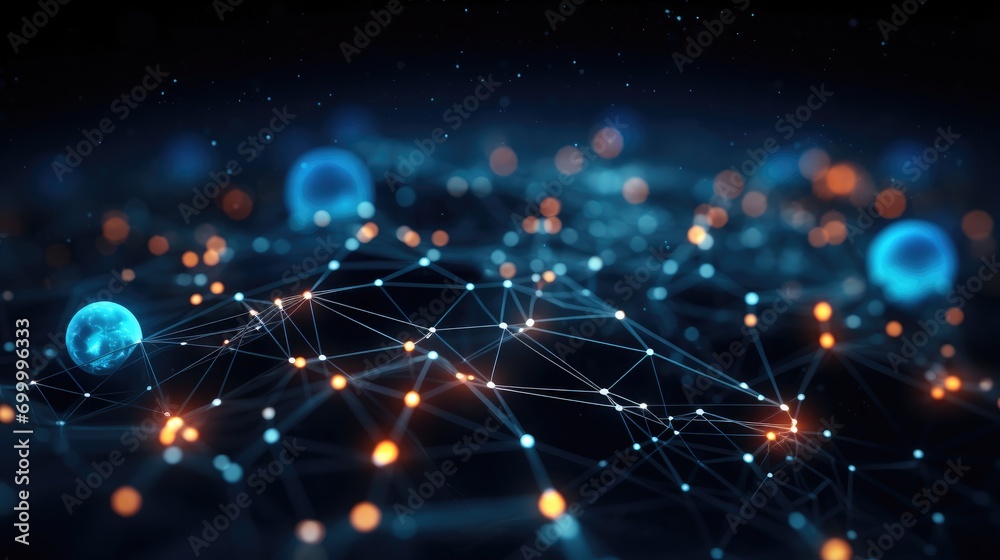 Leinwandbilder data atoms and network of connections in the style of dark sky-blue and black, playfully intricate, 