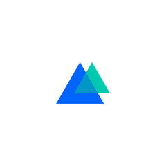 Letter A. Blue and green overlapping triangle.