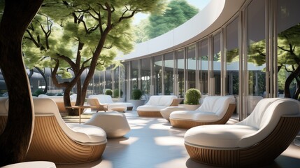 Fototapeta premium Open staff lounge, Outdoor. Generative AI.