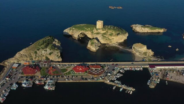 drone shooting sile castle and its surroundings, sile, istanbul, turkey