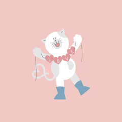 cute cat and hearts, happy valentine's day, birthday, love concept, flat vector illustration cartoon character design isolated