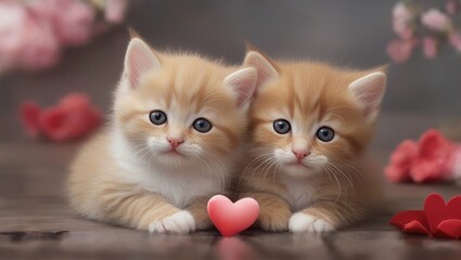 Valentine's day background with two cute kittens