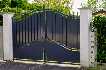 black steel gate high house portal of old traditional french european house