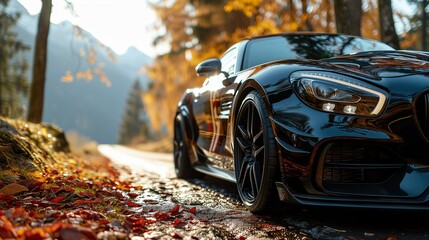 Luxury Sports Car on Scenic Autumn Drive
