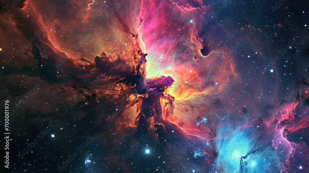 Wall mural mesmerizing view of colorful nebula in the night sky, outer space background, abstract nebula space 