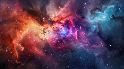Fototapeta na wymiar Mesmerizing close up of vibrant nebula in the night sky, view from outer space background, colorful abstract nebula space galaxy