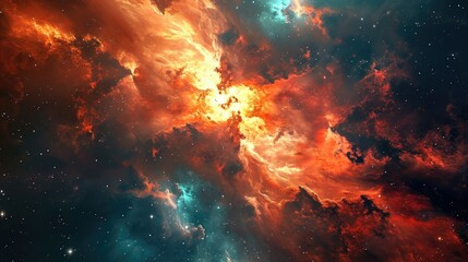 Fototapeta premium Stunning close up of vibrant nebula in the night sky, a view from outer space background, colorful abstract nebula space galaxy