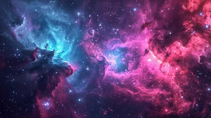 Papier Peint photo Lavable Univers Stunning close up of vibrant nebula in the night sky, view from outer space background, colorful abstract nebula space galaxy