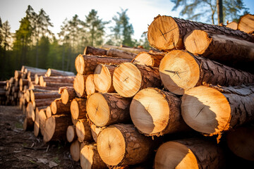 a pile of logs at the wild bokeh style background