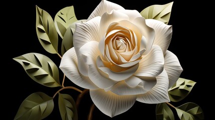 An elegant depiction capturing the beauty of a white rose in full bloom. Graceful, delicate, pure, floral elegance, blossoming, sophistication, exquisite. Generated by AI.