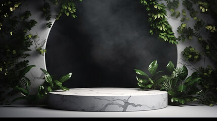 3d rendered white empty Luxury natural stone podium
