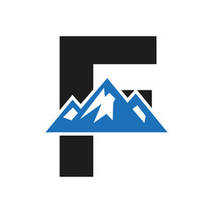 Mount Logo On Letter F, Mount Hill Symbol Vector Template