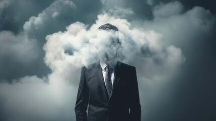 頭に雲がかかるビジネスマン - obrazy, fototapety, plakaty