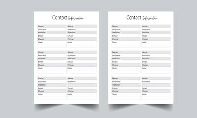 Contact information layout planner design template