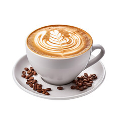 Cup of hot cappuccino coffee isolated on transparent background Remove png, Clipping Path, pen tool
