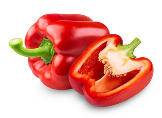 Pepper isolated. Red bell pepper and half a pepper on a transparent background.