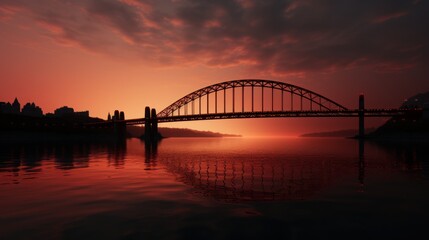 Naklejka premium Commercial photography, silhouette of a bridge with red ribbon patterns