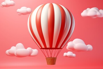 Playful Cartoon Hot Air Balloon in Flight, on an isolated Balloon Red background, Generative AI