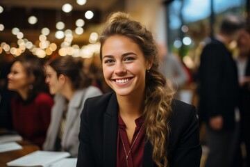 Fototapeta premium Intern shadowing a seasoned employee in a bustling office, Generative AI