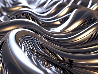 Metallic abstract wavy liquid background. 3d render render illustration Generative AI