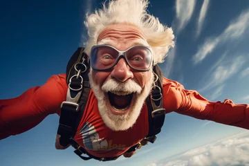Cercles muraux Ancien avion an old man taking a selfie while skydiving.