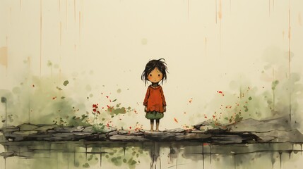 Tear-Stained Dreams: A child's drawing with tear-shaped stains, portraying the emotional impact of child labor on dreams