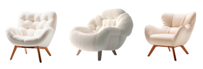 Soft White Armchairs with transparent background PNG. - Generative AI