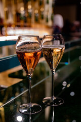 Tasting of sparkling wine champagne on winter weekend festival in December on Avenue de Champagne, Epernay, Champagne region, France