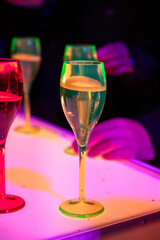 Visitors drink of sparkling wine champagne on outdoor winter festival in December on Avenue de Champagne, Epernay, Champagne region, France