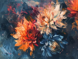 Abstract floral background with watercolor chrysanthemum flowers. Generative AI